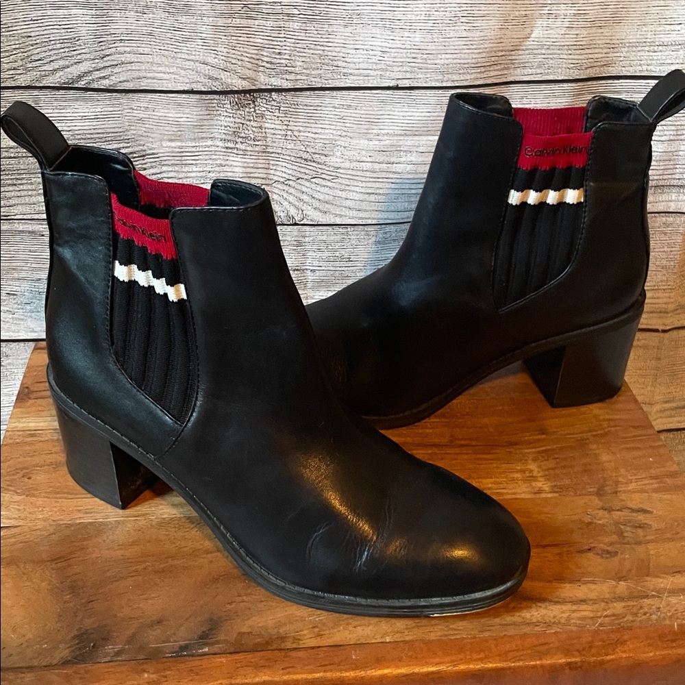 Calvin Klein Leather Booties with Knit Inset